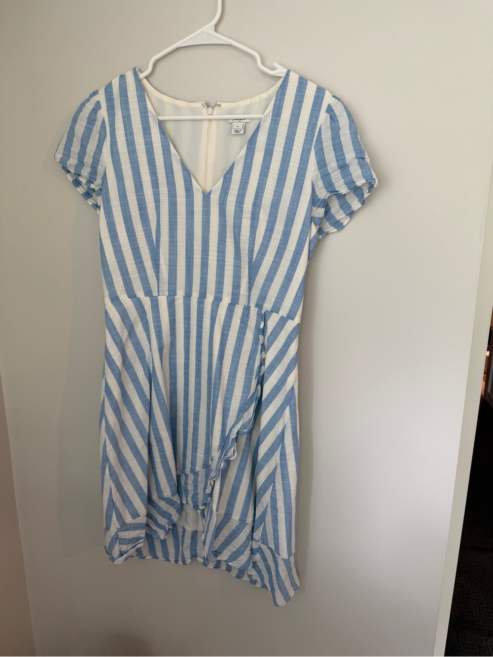 J. Crew Blue and White Striped V-Neck Dress